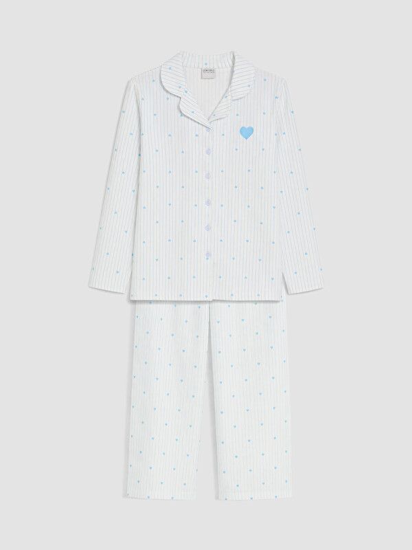 LCW Kids Gömlek Yaka Uzun Kollu Kız Çocuk Pijama Takımı