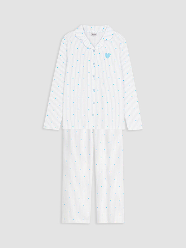 LCW Kids Shirt Collar Long Sleeve Girls' Pyjamas Set