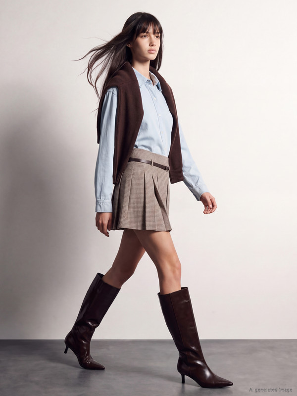 XSIDE Waist Belted Plaid Mini Pleated Skirt