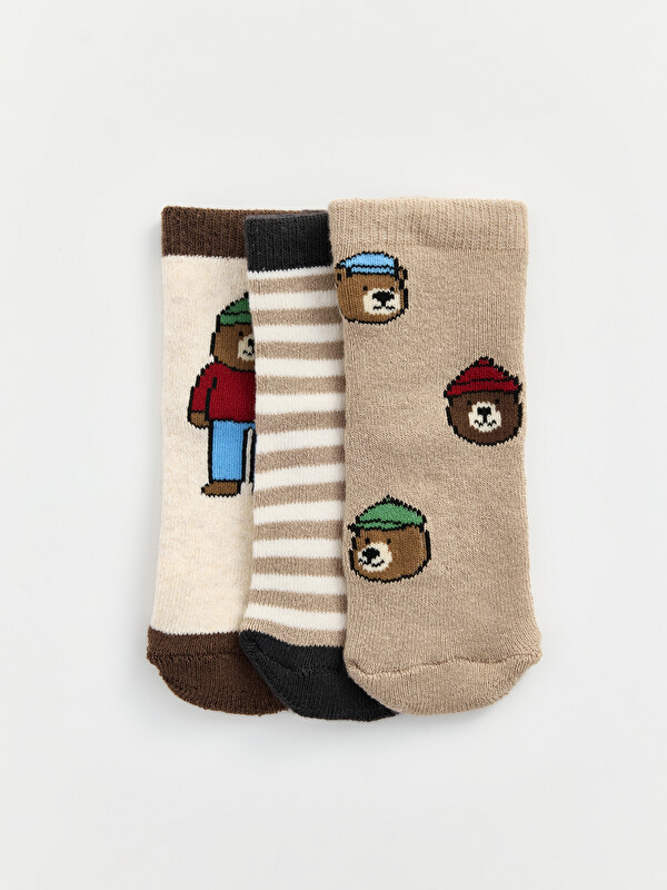 LCW baby Bear Patterned Baby Boys' Ankle Socks 3-pack