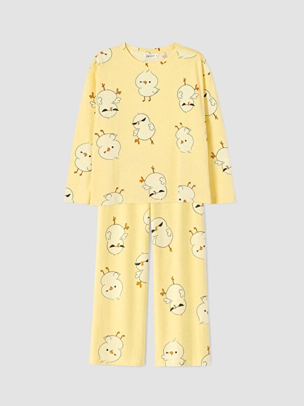 LCW Young Bisiklet Yaka Desenli Pijama Takım