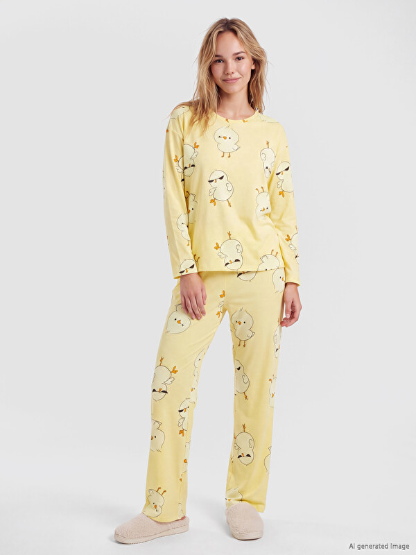 LCW Young Bisiklet Yaka Desenli Pijama Takım