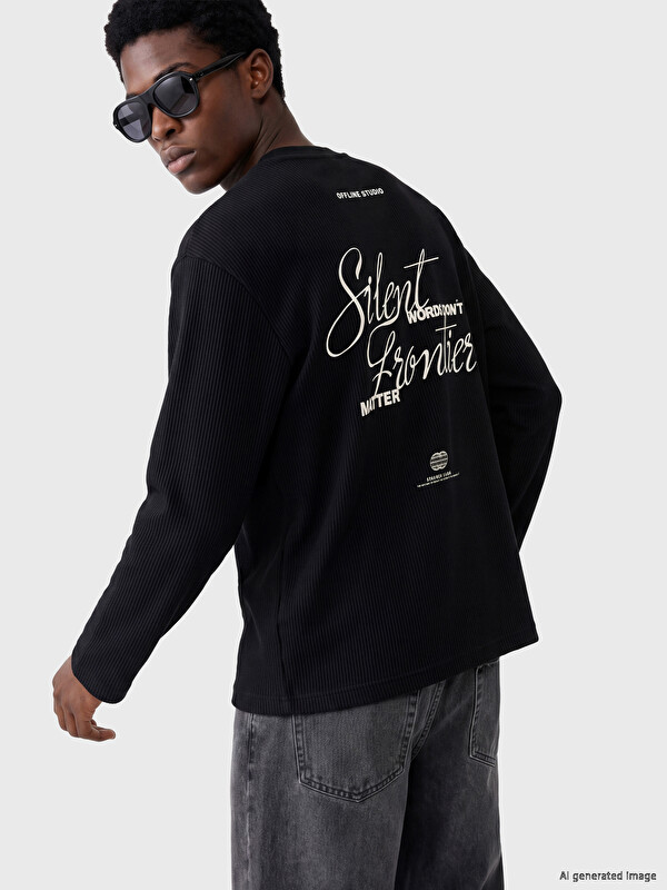 XSIDE Bisiklet Yaka Baskılı Erkek Sweatshirt