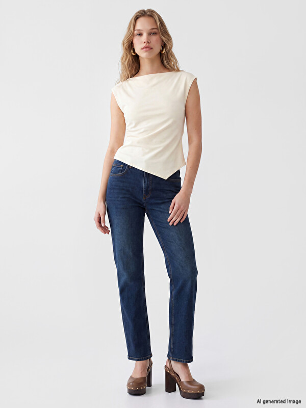 LCW Jeans Yüksek Bel Straight Fit Kadın Jean Pantolon