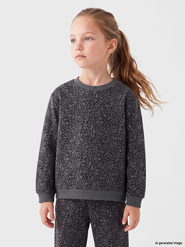 LC WAIKIKI Leopar Desenli Kız Çocuk Kalın Sweatshirt