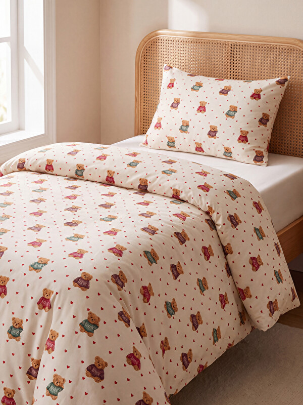 LCW HOME Ayı ve Kalp Baskılı Tek Kişilik Nevresim Seti