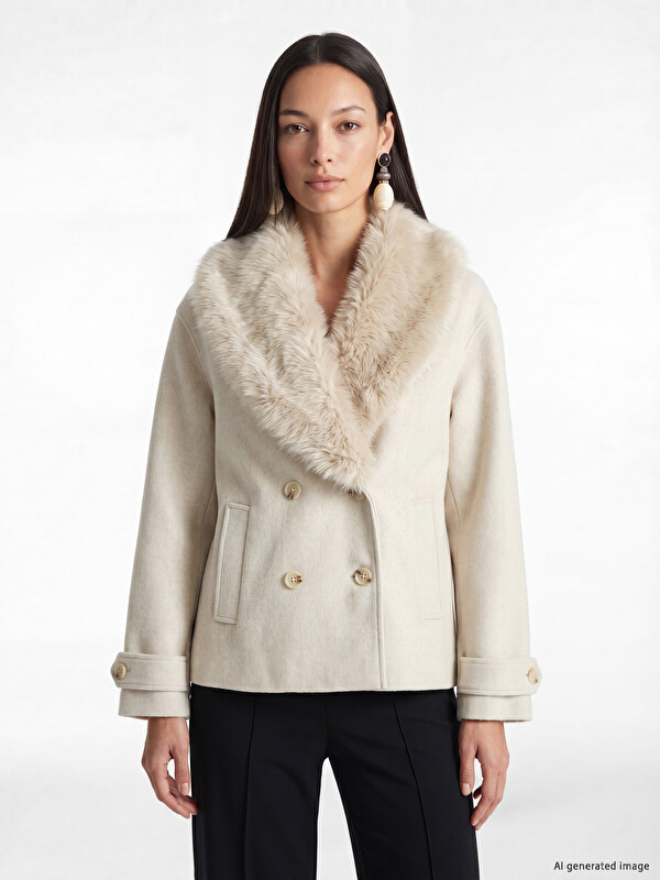 LCWAIKIKI Classic Fur Collar Women's Cachet Coatigan