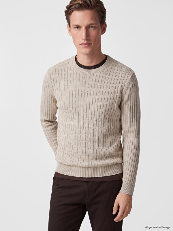 SOUTHBLUE Crew Neck Cable Knit Patterned Men's Knitwear Sweater