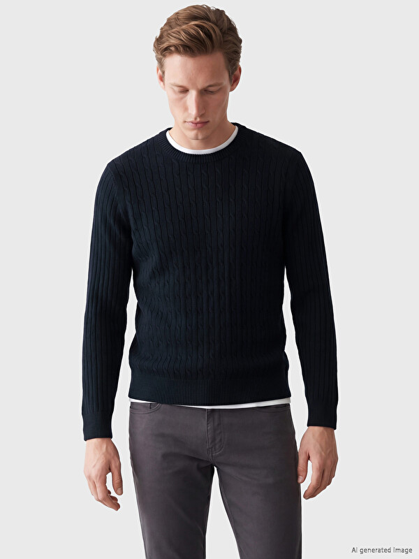 SOUTHBLUE Crew Neck Cable Knit Men's Knitwear Sweater