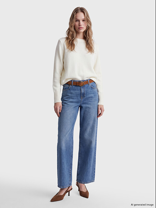 LCW Jeans Beli Kemerli Wideleg Kadın Jean Pantolon