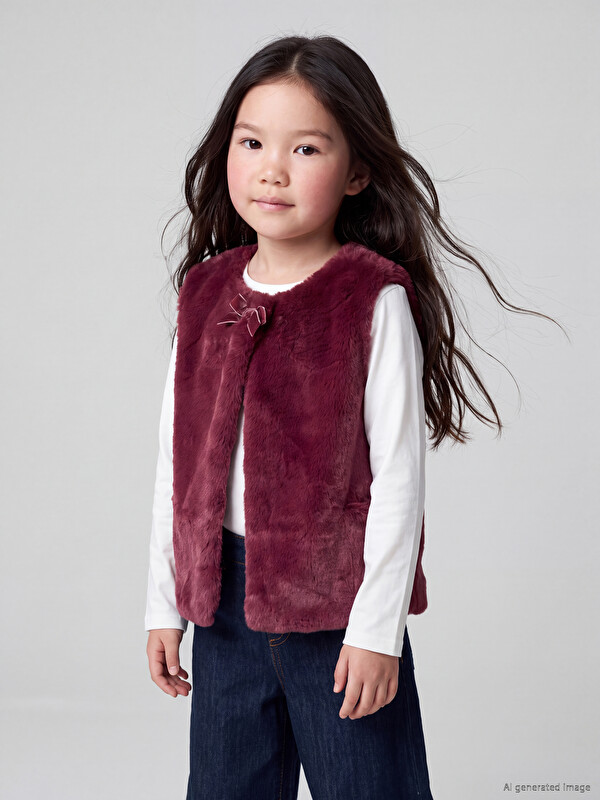 LCW Kids Vestă pluș pentru fete cu guler rotund