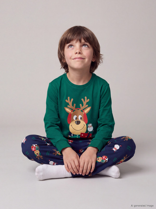 LCW Kids Yeni Yıl Temalı Erkek Çocuk Pijama Takım