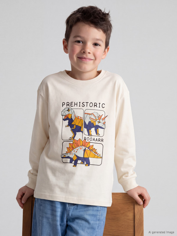 LCW Kids Crew Neck Printed Long Sleeve Boys' T-Shirt