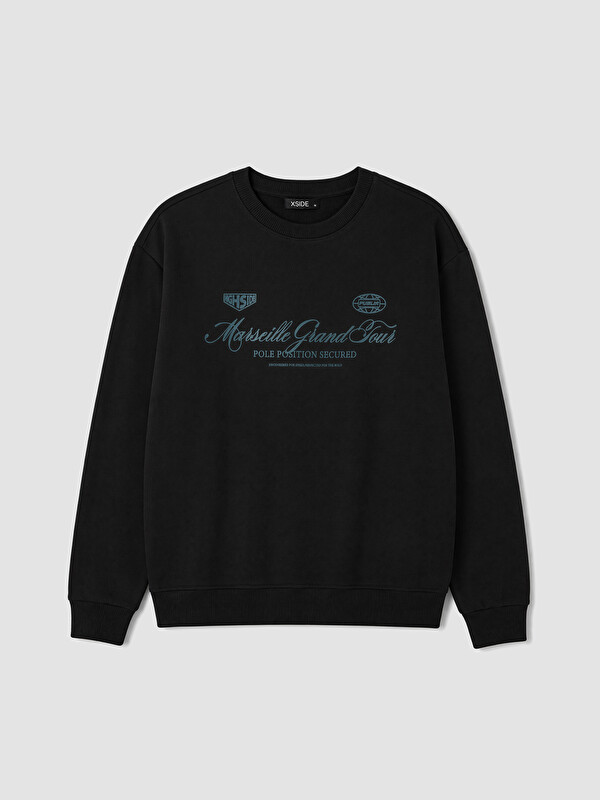 LC WAIKIKI Bisiklet Yaka Marseille Baskılı Erkek Sweatshirt