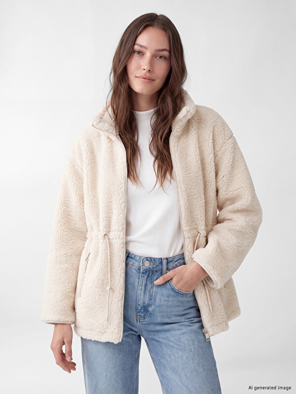LCW Modest Oversize Kadın Pelüş Mont