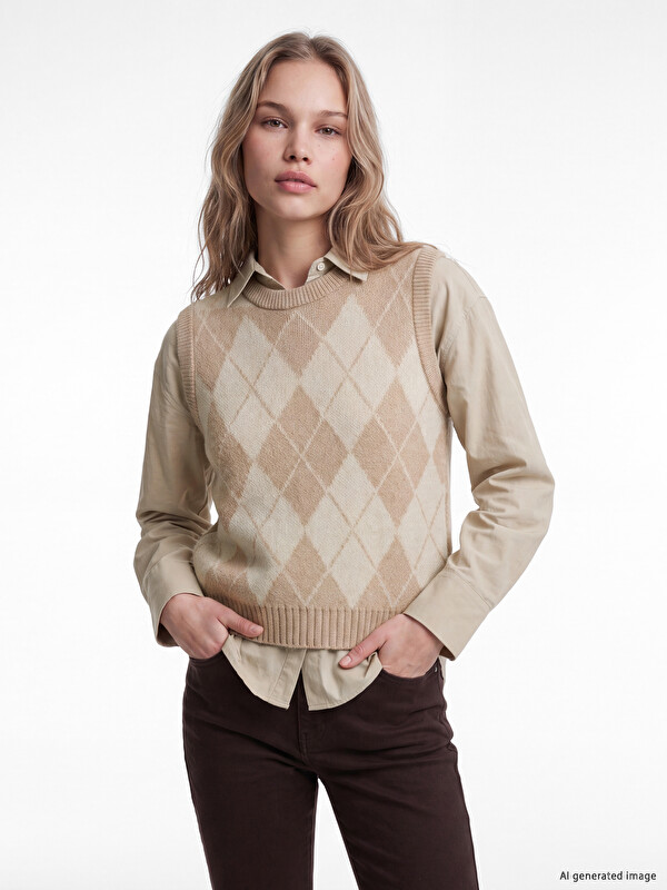 LCW Vision Argyle Patterned Women's Knitwear Sweater Vest