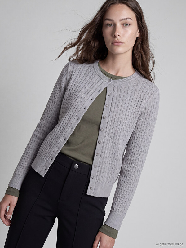LCW Modest Cable Knit Patterned Women's Knitwear Cardigan