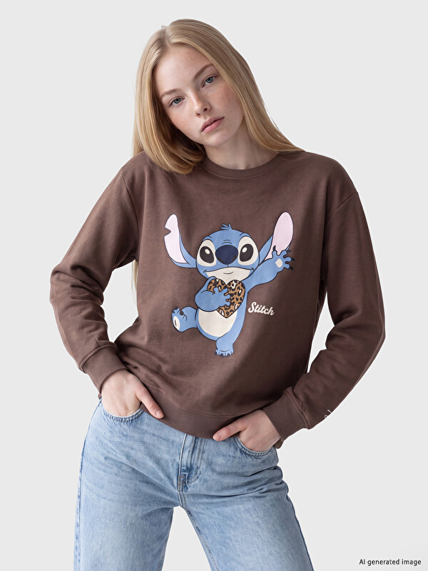 XSIDE Ženska debela oversize majica s kapuljačom s tiskanim Stitch uzorkom