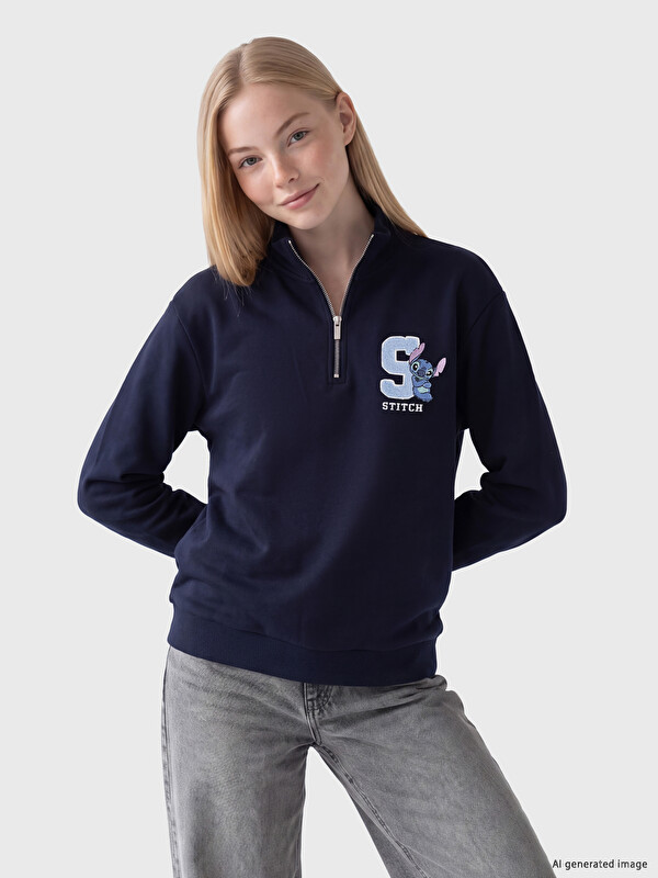 XSIDE Ženska debela oversize dukserica s vezenim Stitch motivom