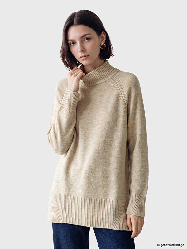 LCW Modest Yarım Balıkçı Yaka Oversize Kadın Triko Tunik