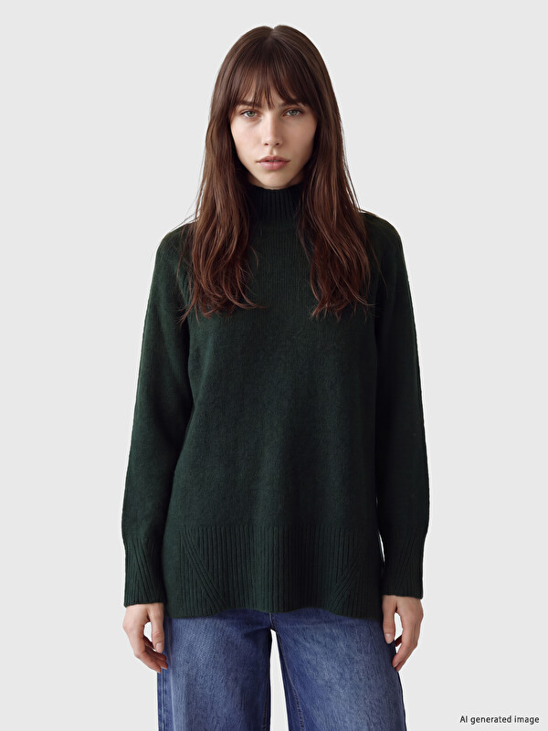 LCW Modest Yarım Balıkçı Yaka Oversize Kadın Triko Tunik