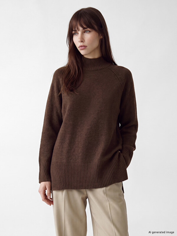 LCW Modest Yarım Balıkçı Yaka Oversize Kadın Triko Tunik