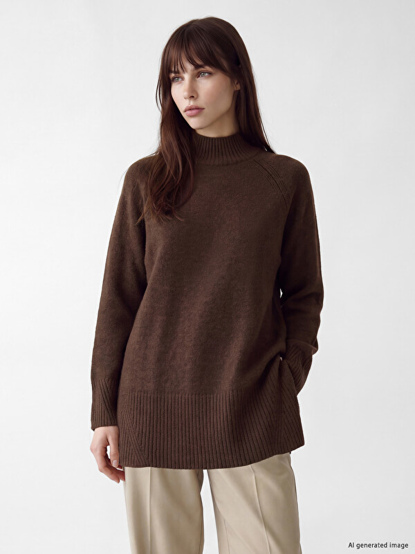 LCW Modest Mock Turtleneck Oversize Women's Knitwear Tunic