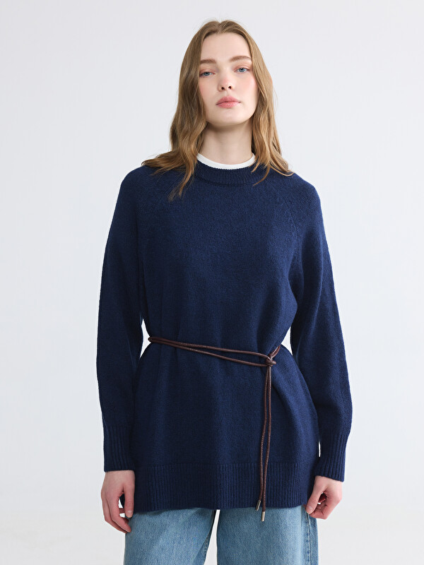 LCW Modest Bisiklet Yaka Oversize Kadın Triko Tunik