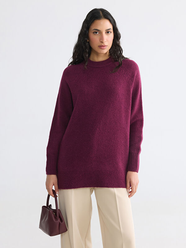 LCW Modest Bisiklet Yaka Oversize Kadın Triko Tunik