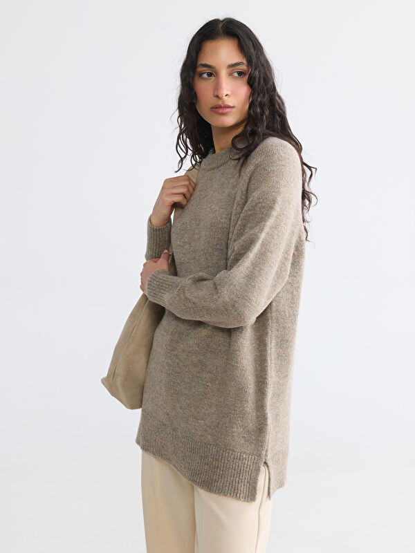 LCW Modest Bisiklet Yaka Oversize Kadın Triko Tunik