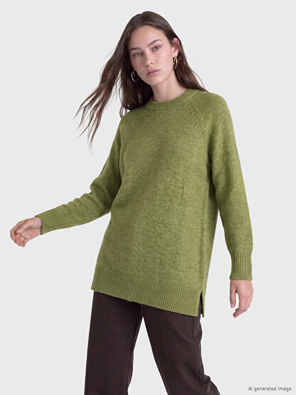 LCW Modest Bisiklet Yaka Oversize Kadın Triko Tunik