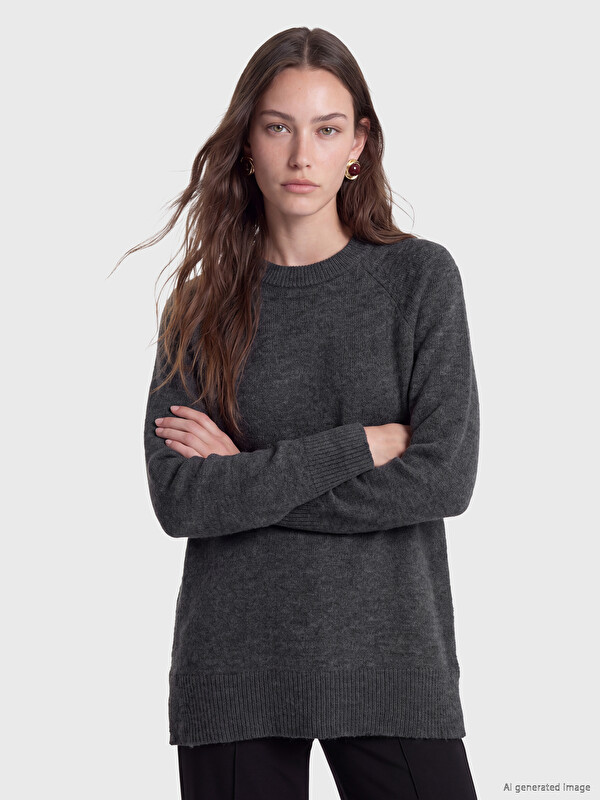 LCW Modest Bisiklet Yaka Oversize Kadın Triko Tunik