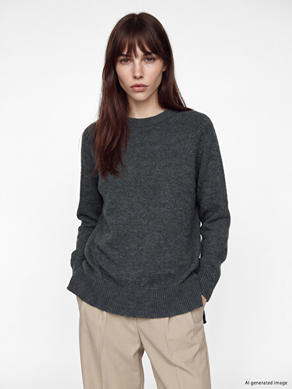 LCW Modest Crew Neck Oversize Women's Knitwear Tunic