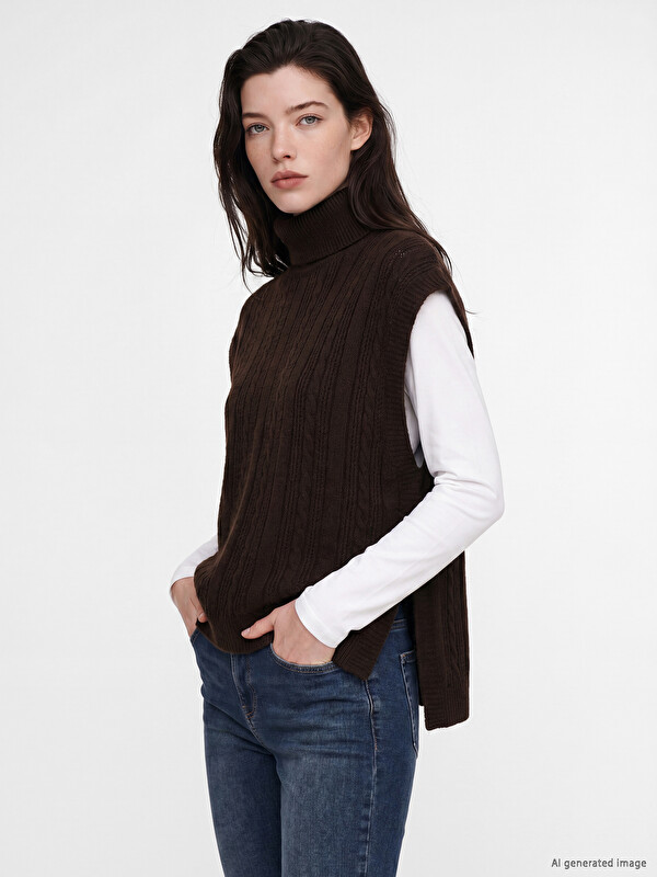 LCW Comfort Balıkçı Yaka Desenli Kadın Triko Süveter