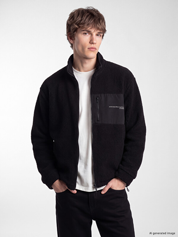 XSIDE Man Black Zip-Up Sweatshirt