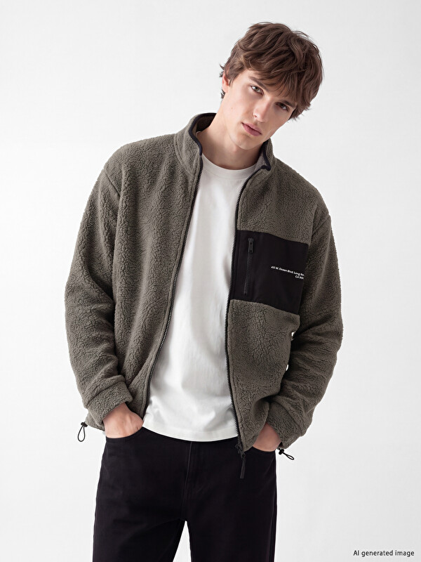 XSIDE Man Khaki Zip-Up Sweatshirt