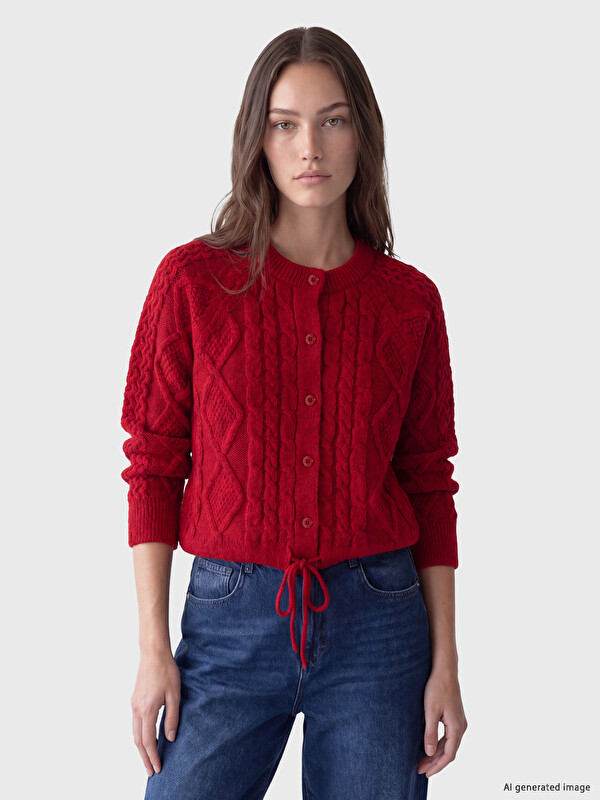 LCW Modest Self Patterned Women's Knitwear Cardigan
