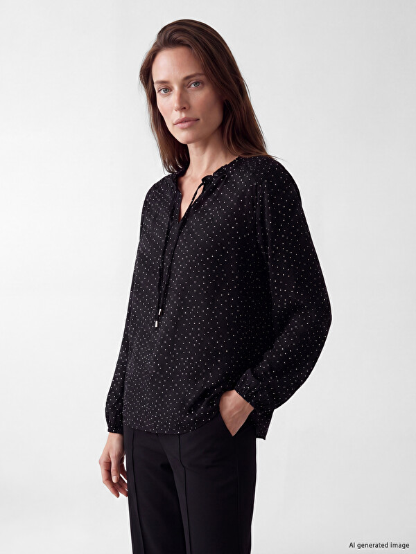LCW Grace Tie Neck Polka Dot Blouse
