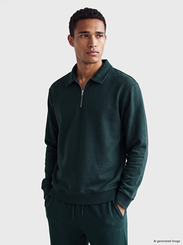 LCW Vision Polo Collar Men's Thick Sweatshirt