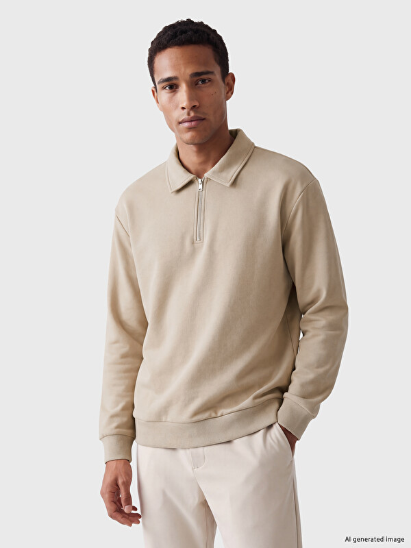 LCW Vision Polo Collar Men's Thick Sweatshirt