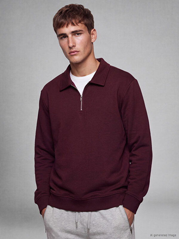 LCW Vision Polo Collar Men's Thick Sweatshirt