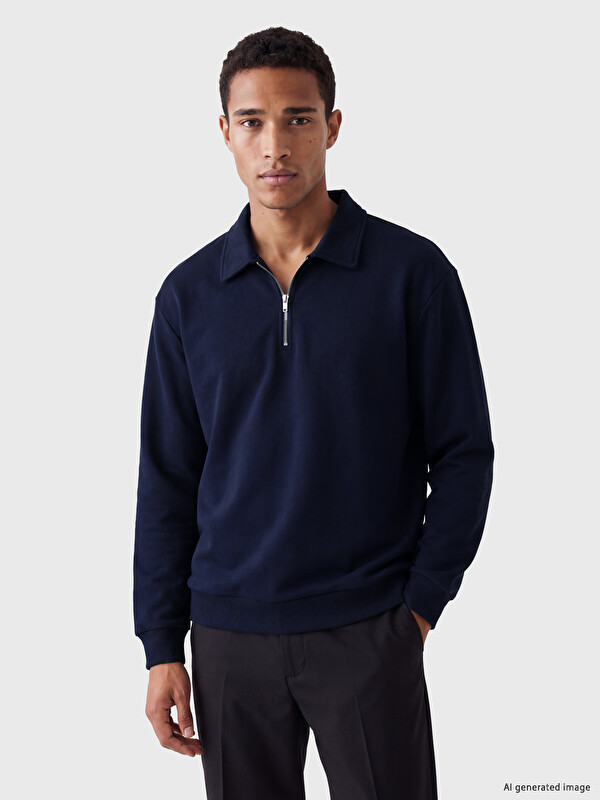 LCW Vision Polo Collar Men's Thick Sweatshirt