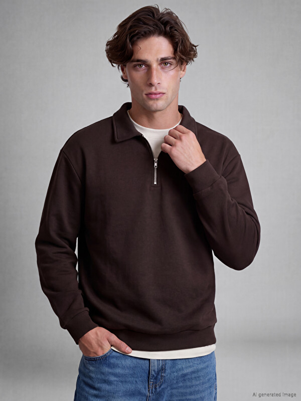 LCW Vision Polo Collar Men's Thick Sweatshirt