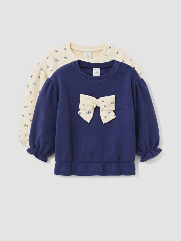 LCW baby Crew Neck Bow Baby Girls' 2 Pack Sweatshirt