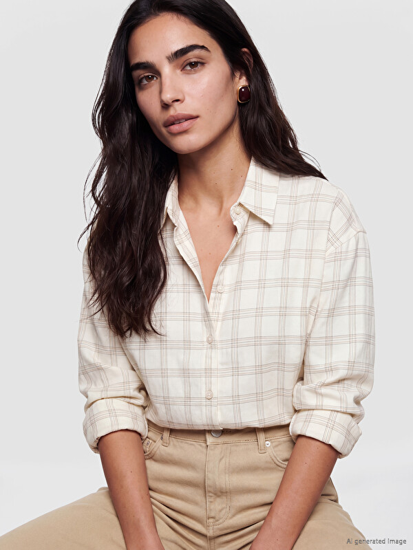 LCW Vision Plaid Oversize Poplin Women's Shirt