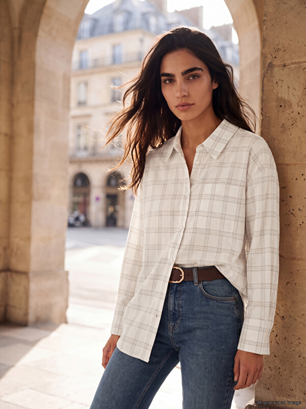 LCW Vision Plaid Oversize Poplin Women's Shirt