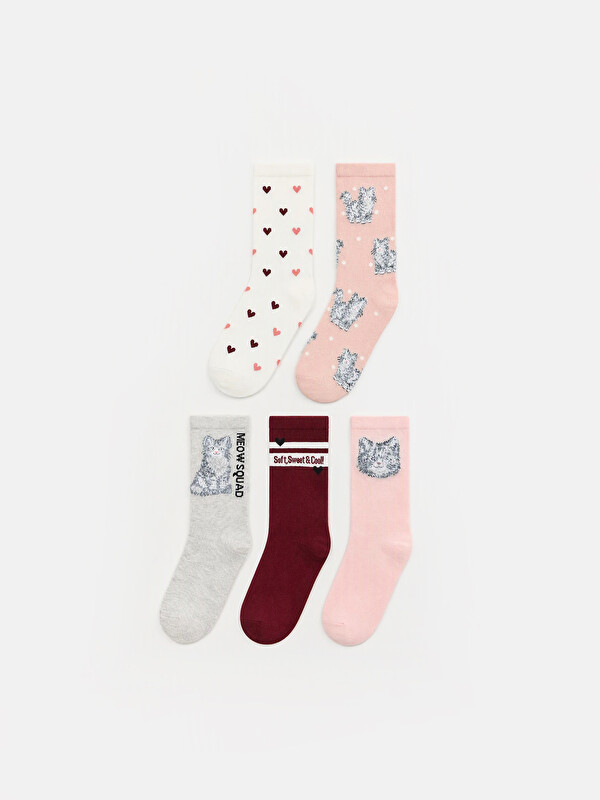LCW Kids 5 Pack Patterned Girls' Ankle Socks