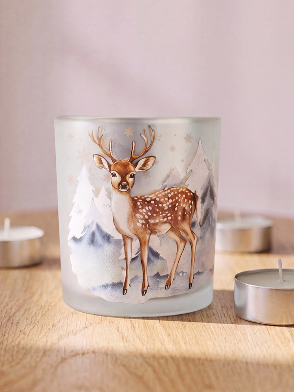 LCW HOME Deer Patterned Glass Candle Holder