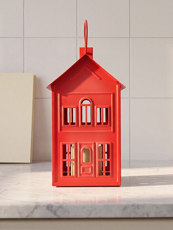 LCW HOME Red House Shaped Led Lighted Lantern