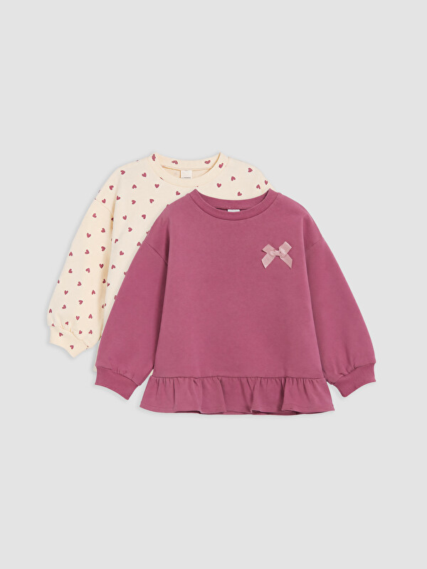 LC WAIKIKI Baskılı Fırfırlı Kız Çocuk Sweatshirt 2'li